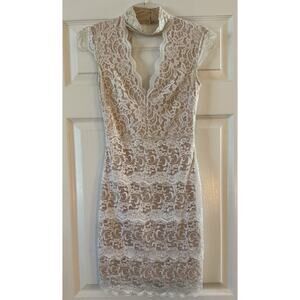 Bebe Cream Lace Sheath Dress Midi Tank Strap Bodycon Special Occasion Size XXS